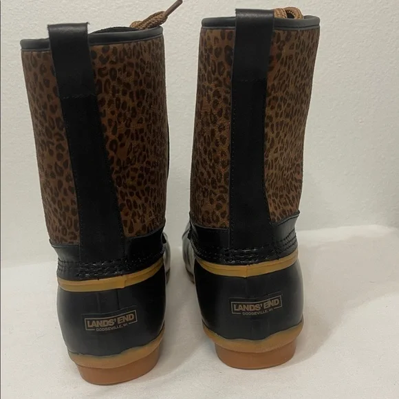 Lands End Leopard Print Lace-Up Lined Duck Boots Size 9 EUC - Picture 3 of 9